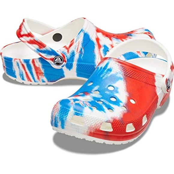 Crocs Shoes | Crocs Red, White \u0026 Blue Tie Dye Clogs | Color: Blue/Red/White | Size: 8 | Shelbyfrank's Closet